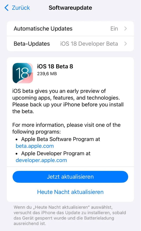 五常苹果手机维修分享苹果 iOS / iPadOS 18 开发者预览版 Beta 8 发布 