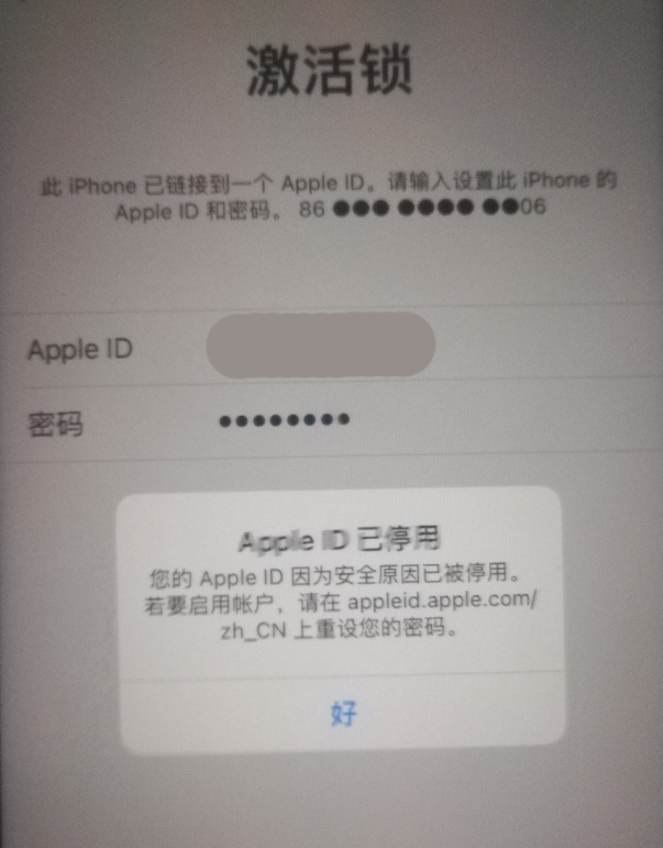 五常苹果手机维修分享iPhone 12 出现提示“Apple ID 已停用”怎么办 